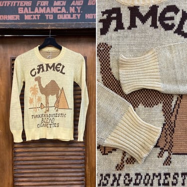 Vintage 1960’s “Camel Cigarettes” Intarsia Design Mod Knit Pop Art Sweater, 60’s Vintage Clothing 