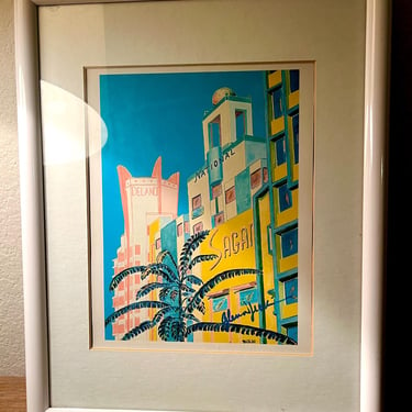 Vintage Glenn Yeck 2000 Miami Beach Art Deco Landmark Architecture Serigraph Art 