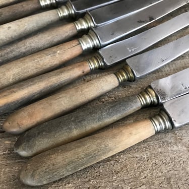 French Bone Handle Dinner Knife Set, Steel Flatware, Set of 11, Rustic French Farmhouse Cuisine Props 