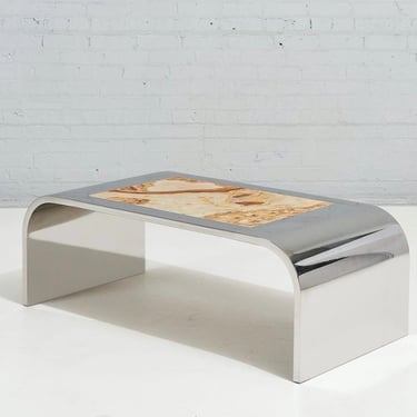 Pace Waterfall Stainless Steel and Onyx Coffee Table, 1970