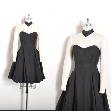 Vintage 1980s Dress / 80s Reverse Halter Party Dress / Black ( small S ) 