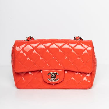 CHANEL Coral Patent Quilted Mini w/ Silver Hardware