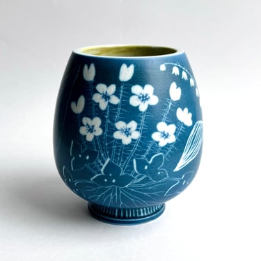Rare Hertha Bengtson Rorstrand Studio Pottery Floral Vase, Vintage 1950s Sweden 