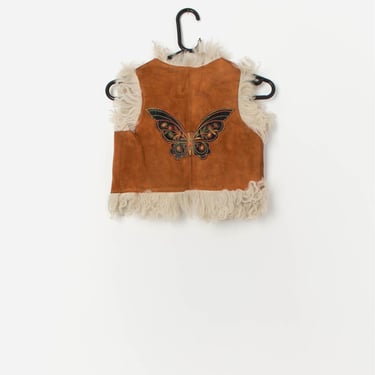 Rare 70s vintage suede sheepskin vest, made in France - 2XS / XS 