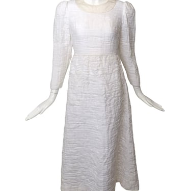 SYBIL CONNOLLY- 1960s White Pleated Linen Dress, Size 8