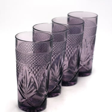 vintage Arcoroc Luminarc Amethyst Water Glasses or Tumblers Set of Four 