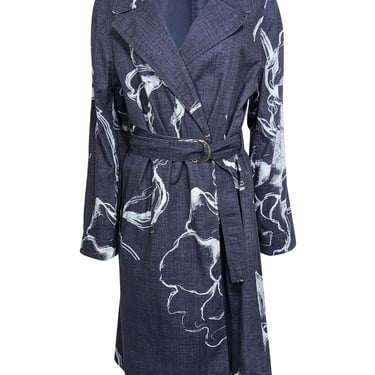 Lafayette 148 - Navy & Blue Print Trench Coat Sz XL