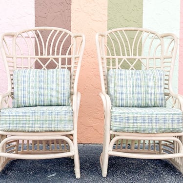 Pair of Rattan Wingback Chairs