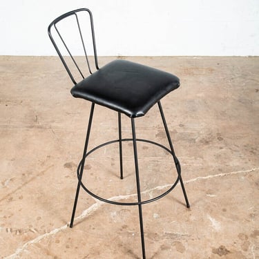Mid Century Modern Bar Stool Black Metal Back 36.5" High Chair Mcm Round Vintage