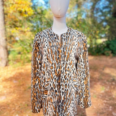 1950s Open Front Faux Leopard Casual Coat Fully Lined 36 Bust 