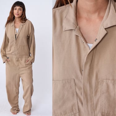 Tan Boiler Suit 80s Coveralls Pants Jumpsuit Boilersuit Workwear Coverall Uniform One Piece Work Wear Vintage Pantsuit Mechanic Men's Large 