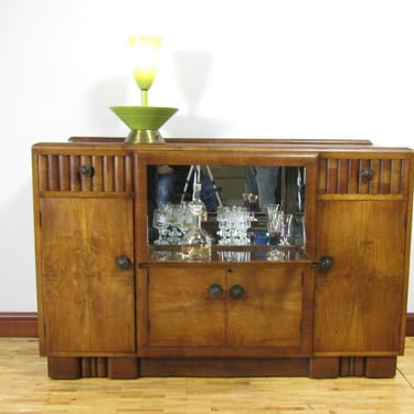 Art Deco 1920-40s Walnut Sideboard Cocktail Cabinet Bar 