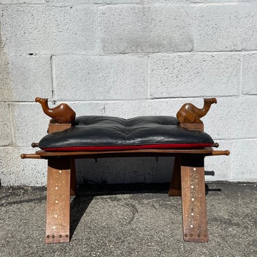 Antique Camel Saddle Stool Ottoman MCM Rustic Mid Century Modern Seating Wood Leather MCM Chair Primitive Hassock Footstool Bed Bench Boho 