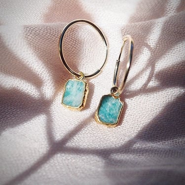 Small Amazonite Hoop Earrings, Gold Filled Hoops, Amazonite Gold Hoop Earrings, Small Hoop Earrings, Gemstone Hoops,Medium Hoop, Hawaii 