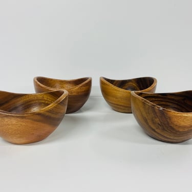 Vintage Wood Salad Bowls / Organic Shape / Hand Crafted / Set of 4 / FREE SHIPPING 