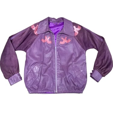 Vintage 1980s Purple Leather and Suede Chamois Bomber Jacket, Jota U. Cuero Made in Argentina, Medium 44" Bust, VFG 