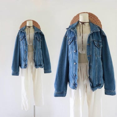 worrrn denim jacket - vintage 90s y2k blue jean womens light lightweight coat casual 