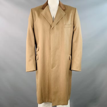ALEXANDRE Size 46 Tan Brown Virgin Wool Twill Contrast Trim Hidden Buttons Coat