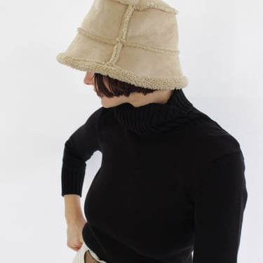 Vintage Faux Suede & Shearling Bucket Hat