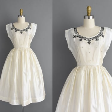 1950s vintage dress | Gorgeous Silk White Full Skirt Bridesmaid Wedding Dress | XS Small | 50s dress 