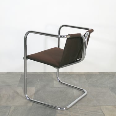 Deep Burgundy Brown Vintage Georges Van Rijck Meurop Virginia Textile Sling Tubular Chrome Cantilever Chair Bauhaus Modernist Home Office 