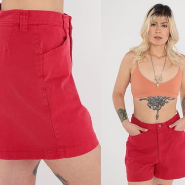 Red Trouser Shorts Y2k High Waisted Mom Shorts Retro Shorts Colored Shorts Plain Basic Summer Vintage 00s Lee Casuals Medium 
