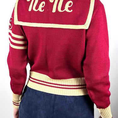 Vintage 40s Cheerleader Sweater / 50s Vintage Letterman Sweater Red Ivory / 1950s 1940s Knit Sweater / XS Small Women Zipper 