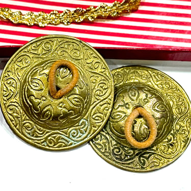 VINTAGE: 2pcs - Old Brass Finger Cymbals - Belly Dancing Accessories - Brass Dance Zills -  SKU 10-A1-00028536 