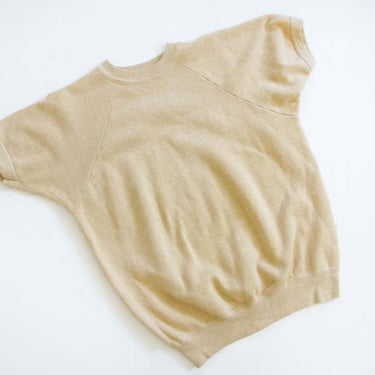 Vintage 60s Tan Raglan Shirt M - 1960s Beige Brown Short Sleeve Sweatshirt - Athletic Sweater Shirt - Solid Color  Blank Earthtone 