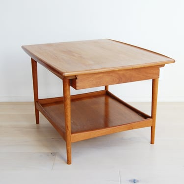 Danish Mid Century Modern Teak Side Table with Drawer and Shelf Made in Denmark 