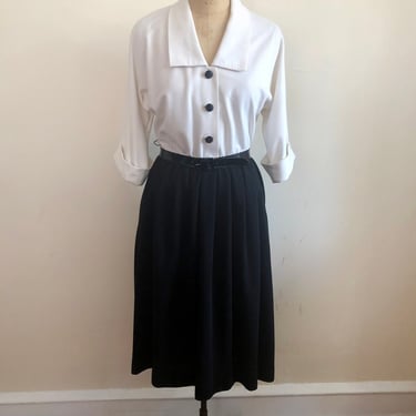 Black and White Colorblock Shirtdress with Belt - 1980s 