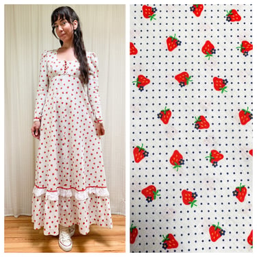 70s strawberry printed maxi dress 
