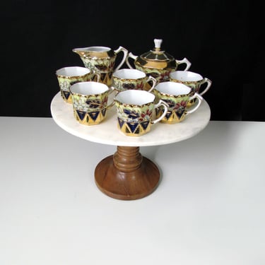 Antique Porcelain Demitasse Cup Set JP&W NY Germany Bold  Colors Lustreware Gold 