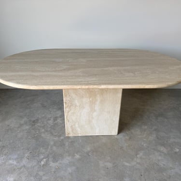 1980s Italian Postmodern Travertine Oval Dining Table by Stone International 