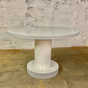 Post Modern Round Spool Style White Laminate Dining Table MCM MID CENTURY KNOLL