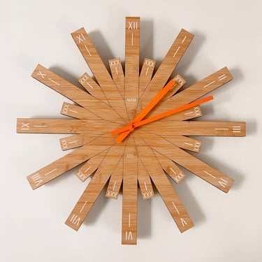 Alessi Raggiante Bamboo Wall Clock | Italian sunburst design | wood grain art clock 