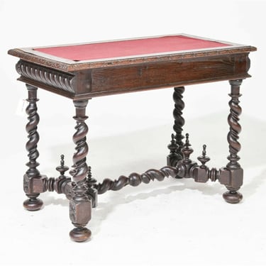 Table, Writing, Louis XIII Style Barley Twist Oak, Felt Top, Vintage / Antique!!