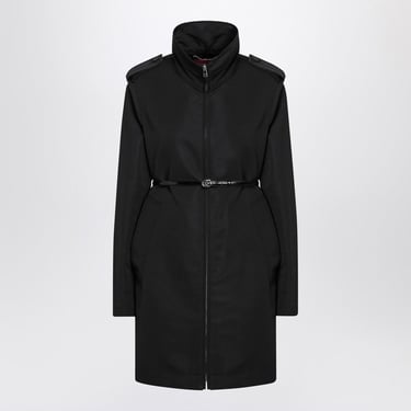 Gucci Black Belted Coat In Nylon Faille Women