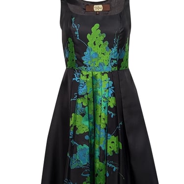 Eva Franco - Black, Green, & Blue Brocade Print Sleeveless Dress Sz 2