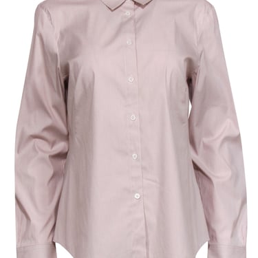 Lafayette 148 - Beige &amp; White Striped Button-Up Long Sleeve Blouse Sz 10