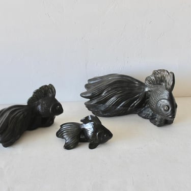 Ceramic Sculptural Glazed Koi Goldfish Decorations Vintage-set of 3 