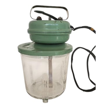 1930s Glass Vidrio 2 Cup Mixer with Green Metal Top - Tested Works 