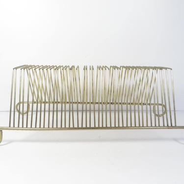 Vintage Brass Record Letter File Holder - Mid Century Brass Rack 