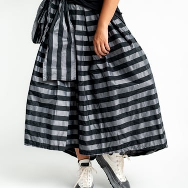 Pleated Transformable Striped Tie Waist Balloon Skirt