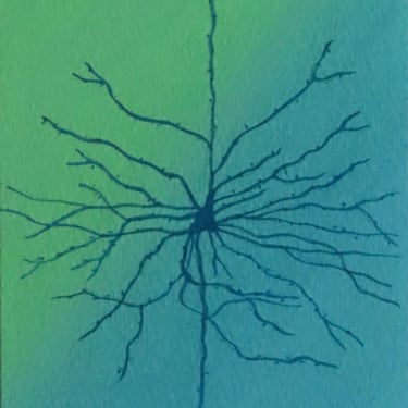 Pyramidal Neuron in pale green and blue - original watercolor painting of brain cell - neuroscience art 