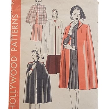 Vintage 40s Sewing Pattern ORIGINAL: Cape Short Long Hollywood Patterns 649 