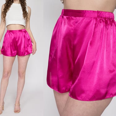 Medium 90s Victoria's Secret Hot Pink Satin Sleep Shorts | Vintage Lingerie Mini Pajama Shorts 
