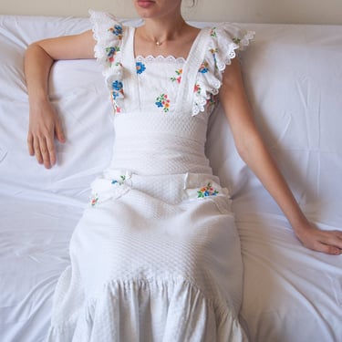 2987d / 1960s floral cotton pinafore dress / xs 