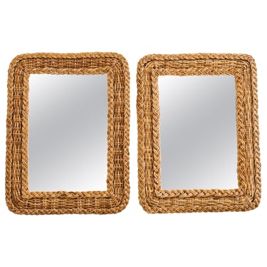 Pair of Organic Modern Rattan Wicker Wall Mirrors