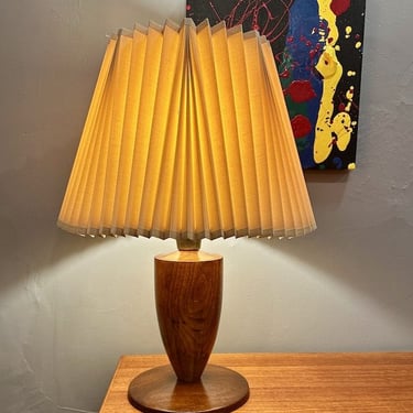 Scandinavian Walnut Table Lamp w/Pleated Shade